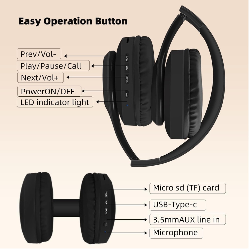 Kraftfuldt Bluetooth Stereoheadset Sammenklappelig - Sort