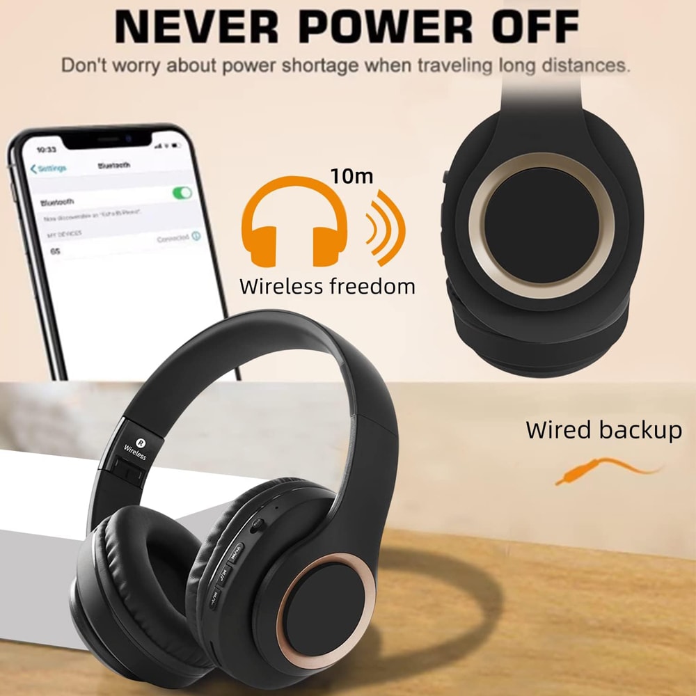 Kraftfuldt Bluetooth Stereoheadset Sammenklappelig - Sort