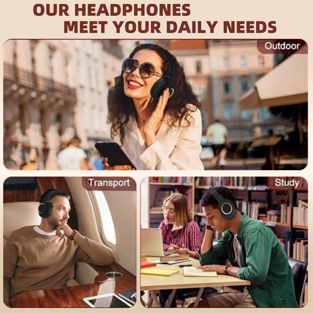 Kraftfuldt Bluetooth Stereoheadset Sammenklappelig - Sort