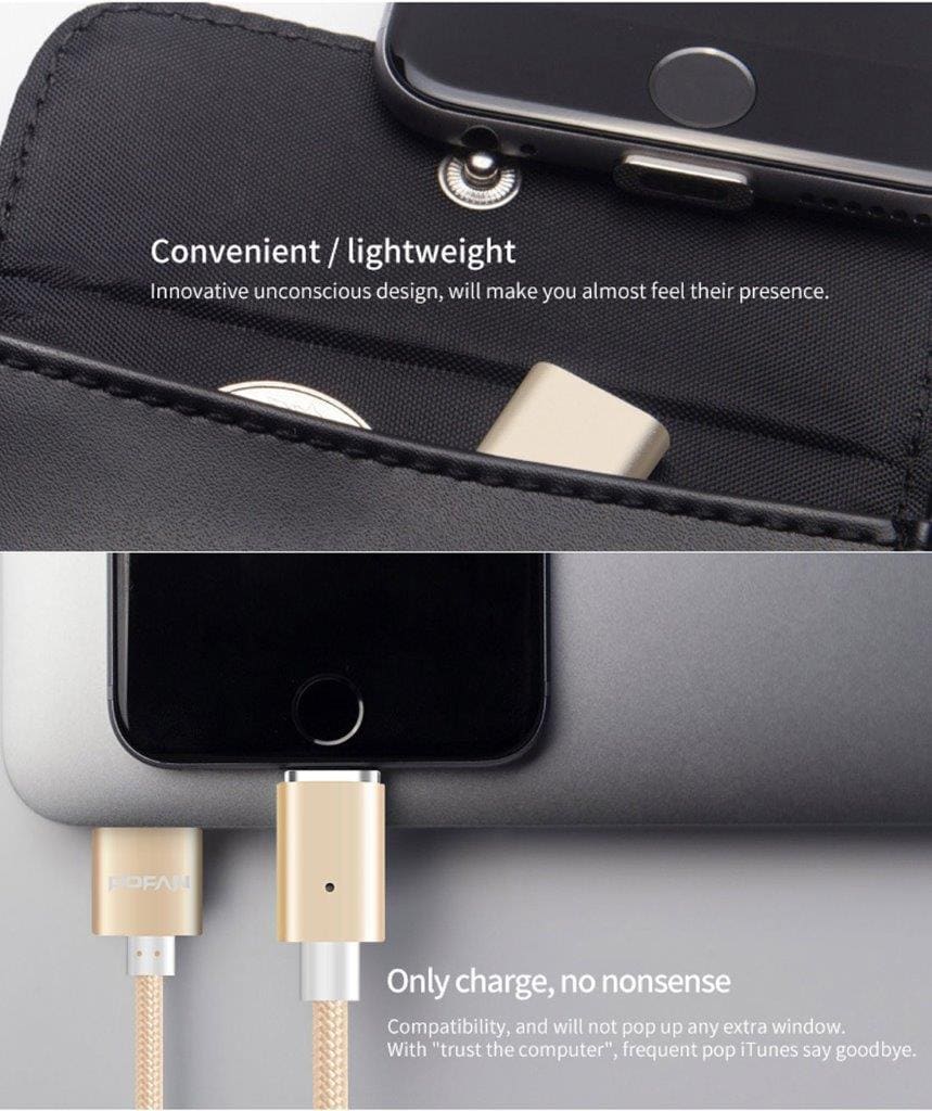 Smart Magnetisk usb ladekabel med LED - Micro usb / iPhone / Usb Typ C, 1m