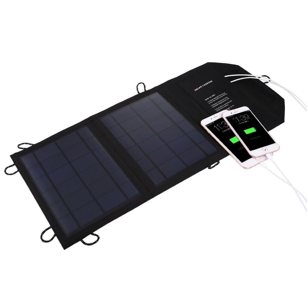 Solcellelader med 2 usb porte til iPhone, iPad, Samsung, Sony