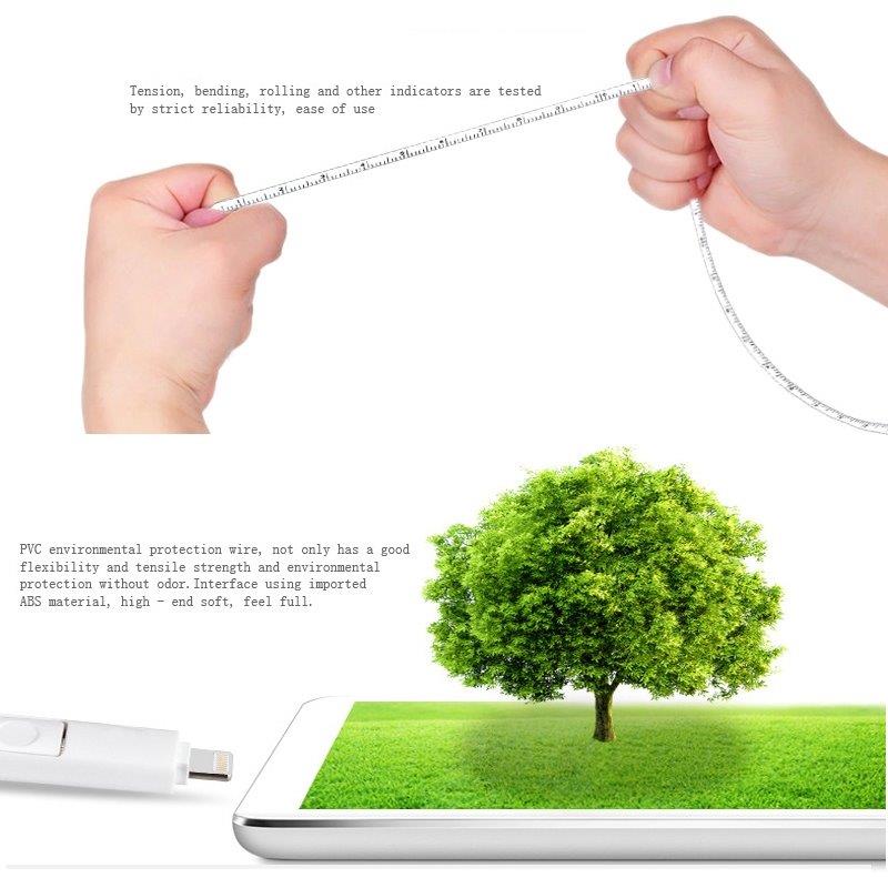Ladekabel for iPhone / Micro-usb med oprulningsfunktion  - BMI index og målebånd