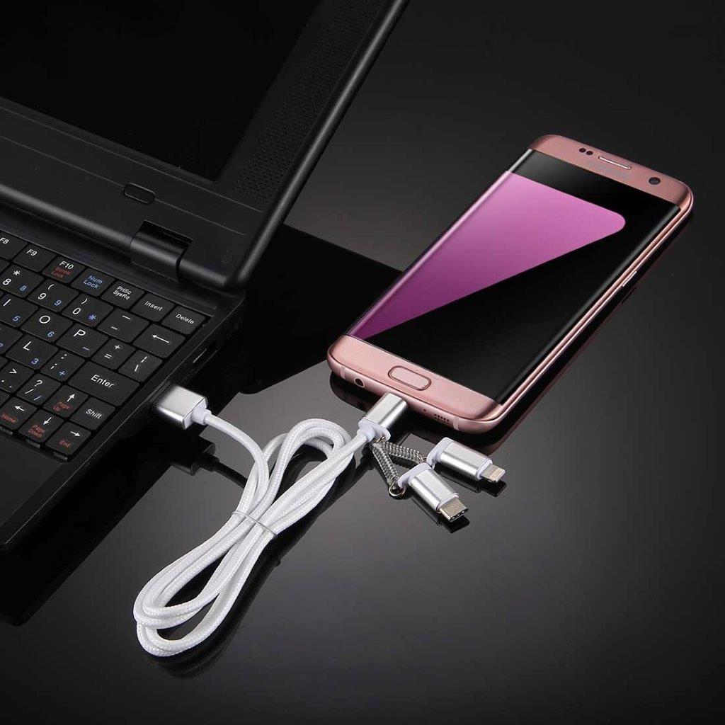 Usb-kabel i solidt stof til alle mobiltelefoner - iPhone / Micro-usb / Nye Type-C