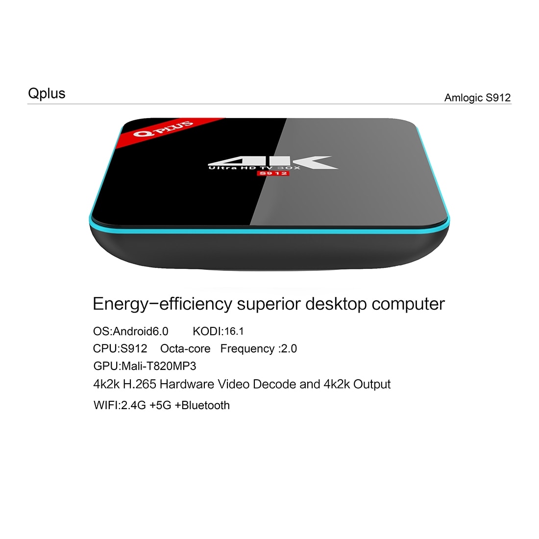 TV-box Qplus 4K Ultra HD Smart med Android 6.0 og Wi-Fi-kontrol