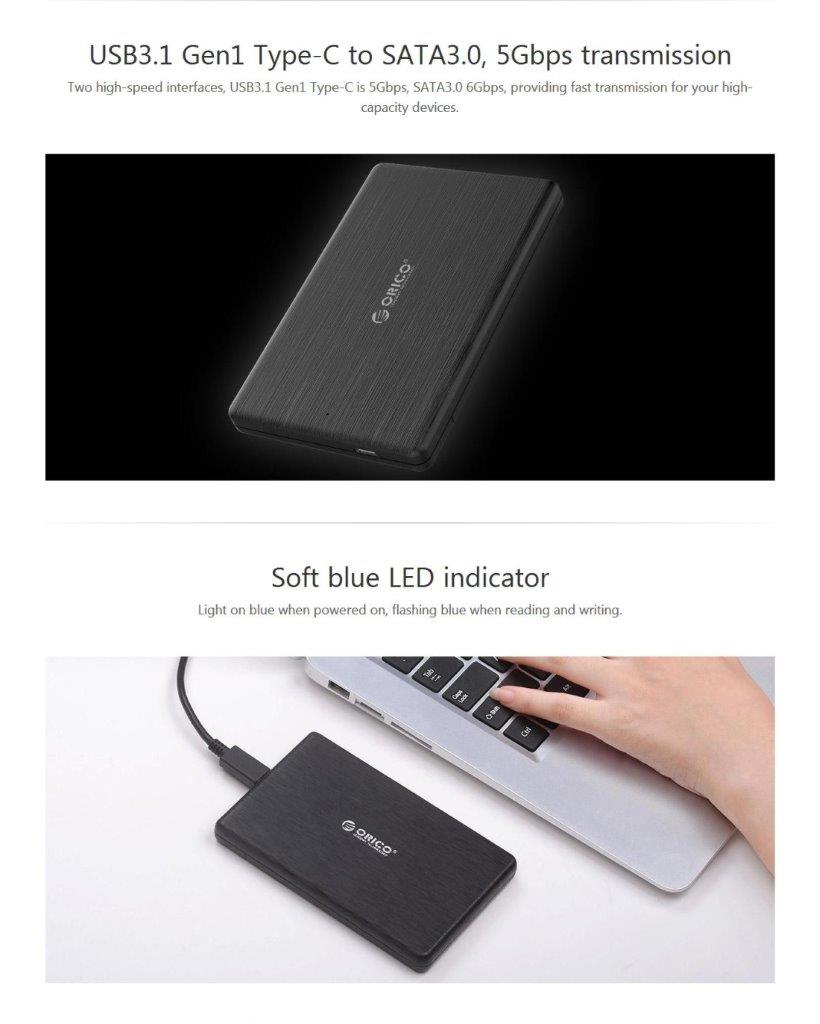 Harddisk Kabinet USB 3.1 Type-C til SATA 3.0