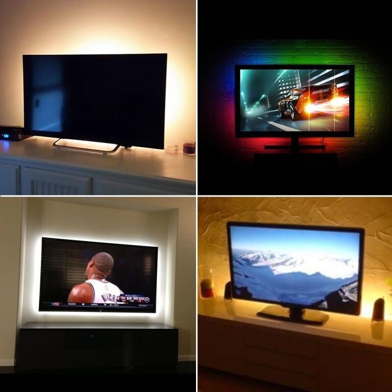 USB-drevet TV-belysning / LED-lyskæde med Fjer - 12W 60 LEDs SMD 5050 RGB 1x1m