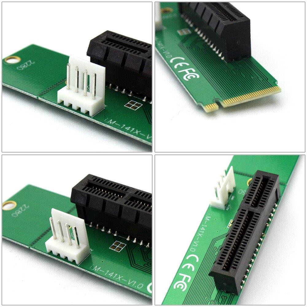 Adapter PCI-E 4X hun til NGFF med Strømknap og Kabel