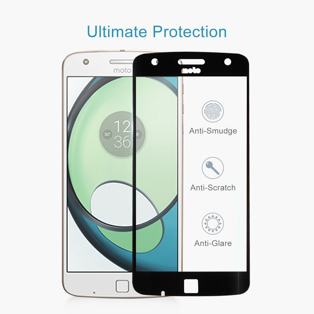 Skærmbeskyttelse / Displaybeskyttelse i Hærdet Glas til Motorola Moto Z Play - Komplet Skærmbeskyttelse