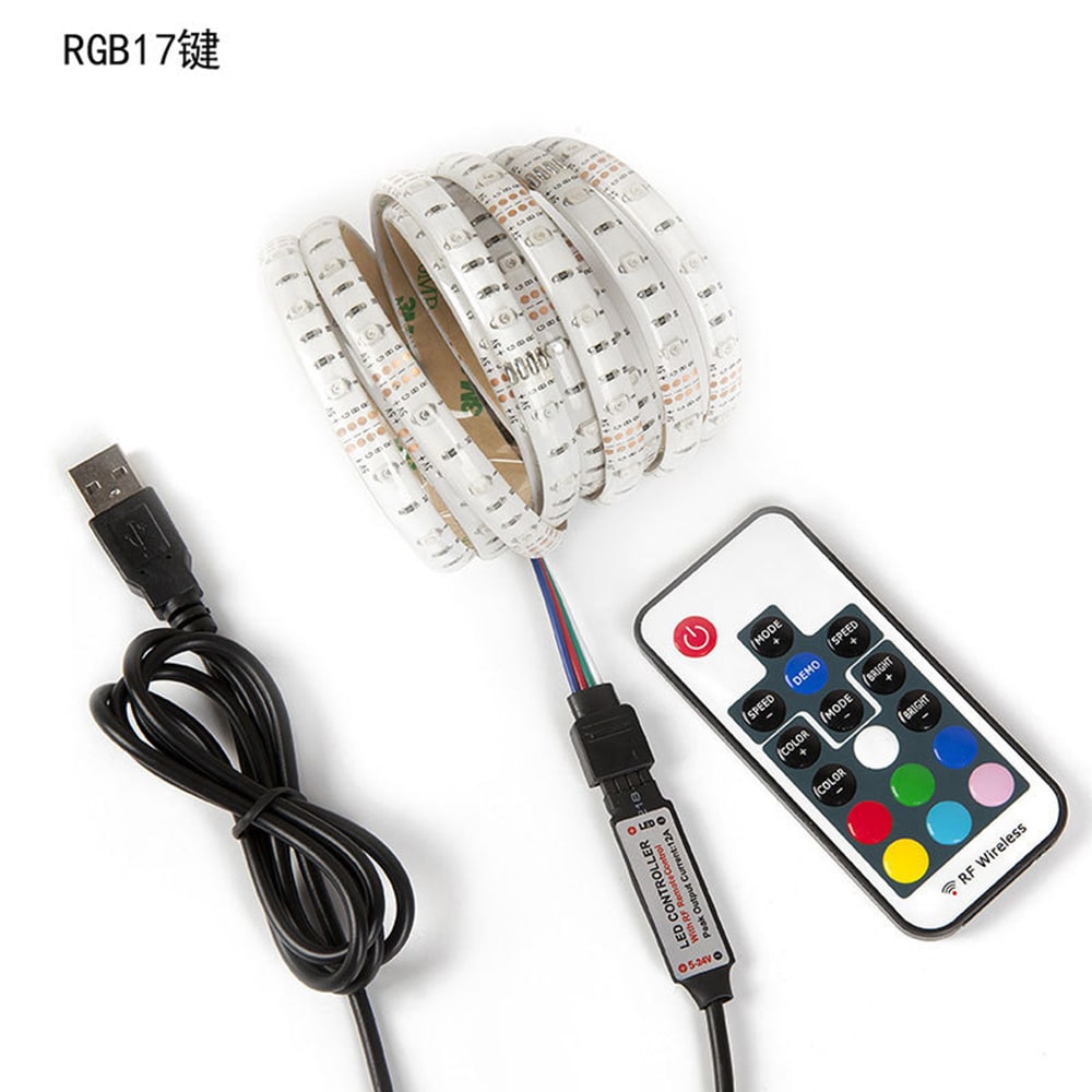 RGB Led Kæde USB med fjernkontrol - 5 meter Vandtæt