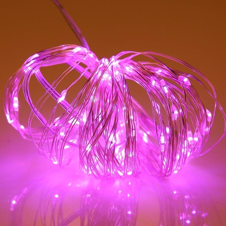 Batteridreven Lyskæde / Led-kæde 10meter - 100stk. rosa pærer