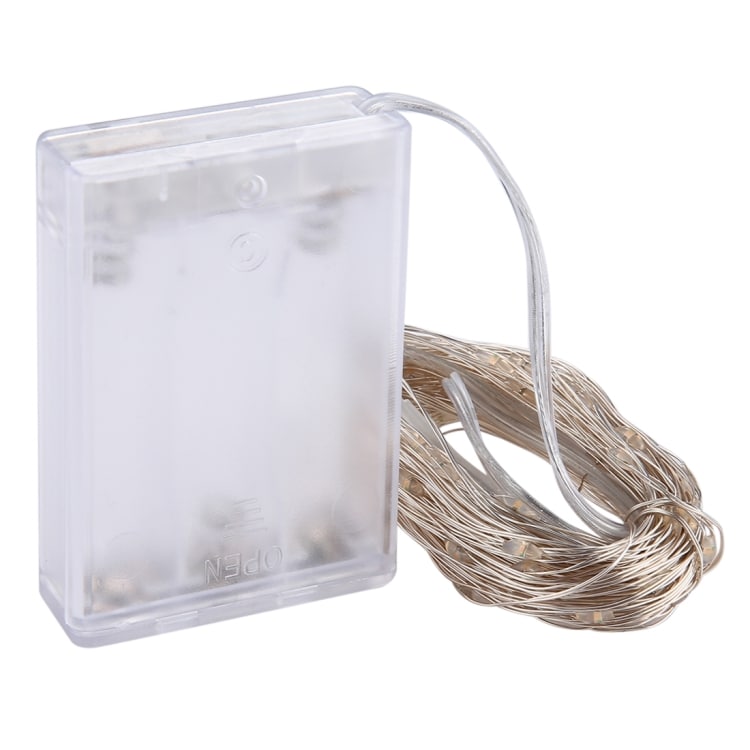 Batteridreven Lyskæde / Led-kæde 10meter - 100st koldt hvide pærer