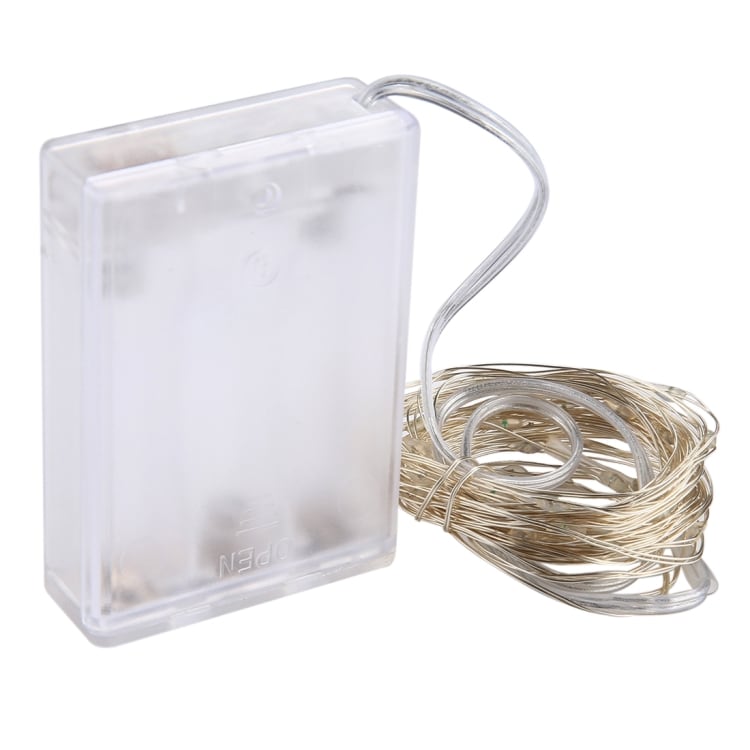 Lyskæde / Led-kæde med wire 5meter - 50 stk. varmt hvide pærer