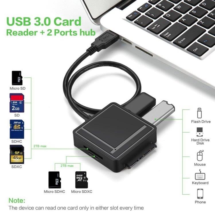 Hårddisk adapter USB-C Type C til SATA 3.0 + 2 USB 3.0 + Kortlæser