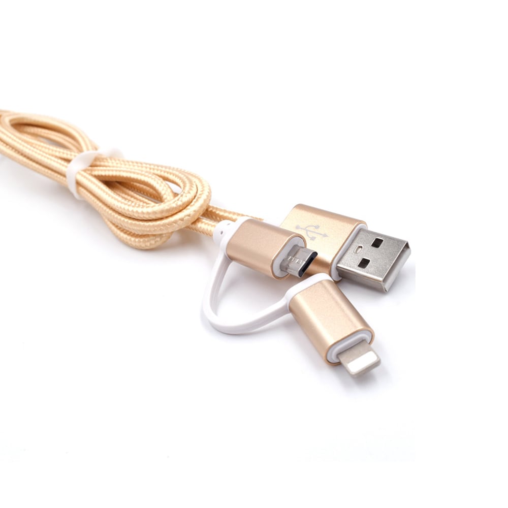 Flettet datakabel Micro USB og Lightning 8 kontakt - Guld