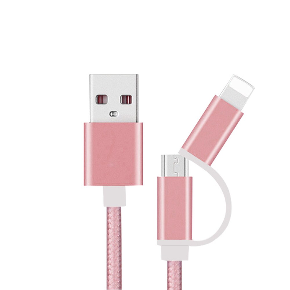Flettet datakabel Micro USB og Lightning kontakt - Rose Guld
