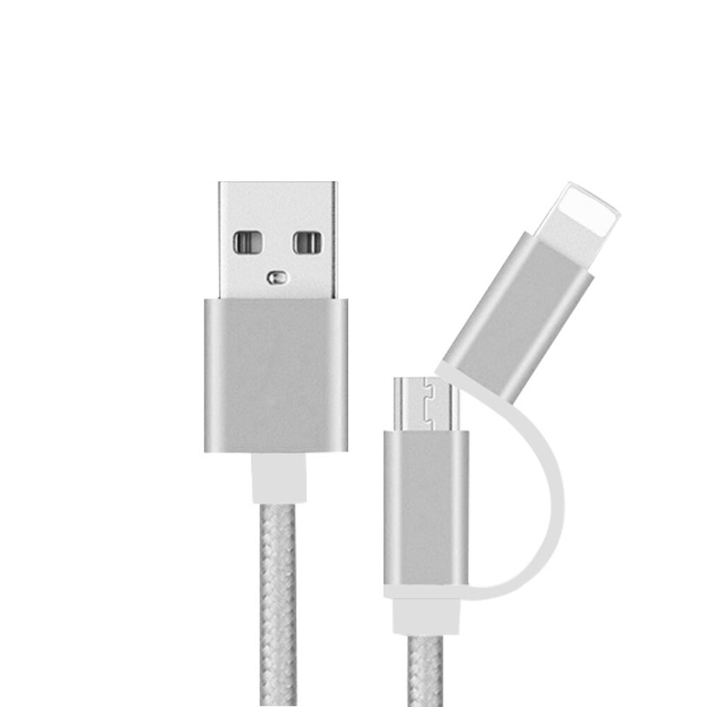 Flettet datakabel Micro USB og Lightning kontakt 2 m- Sølv