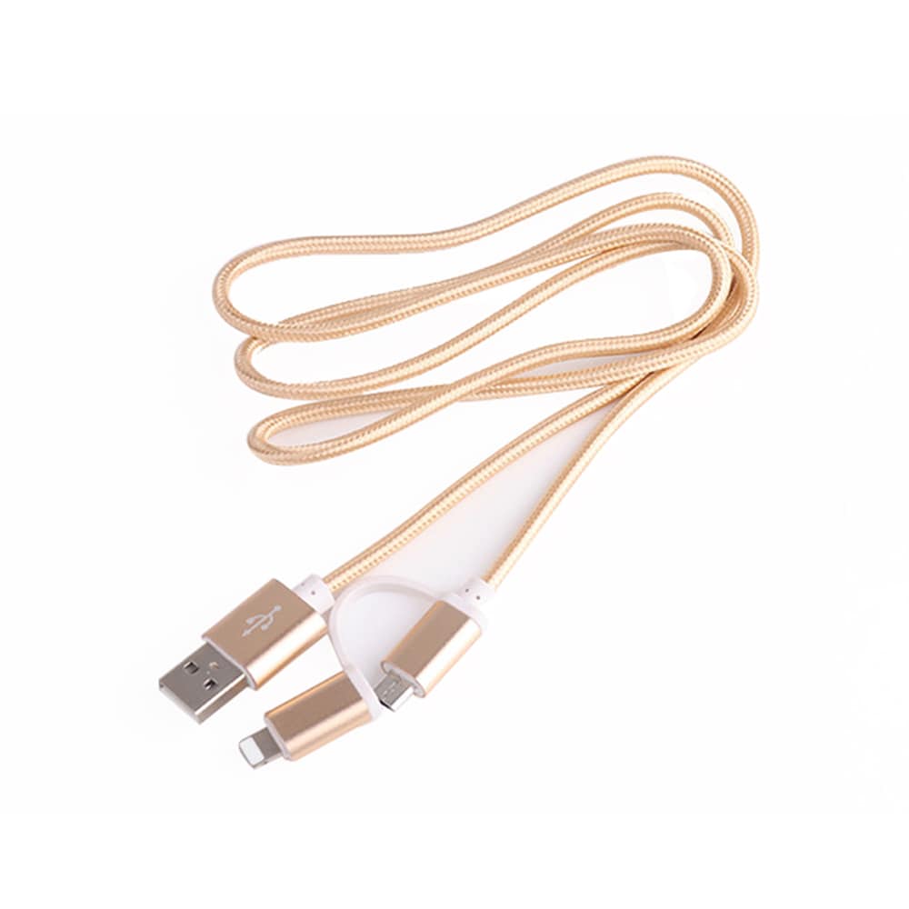 Flettet datakabel Micro USB og Lightning kontakt 2 m- Guld