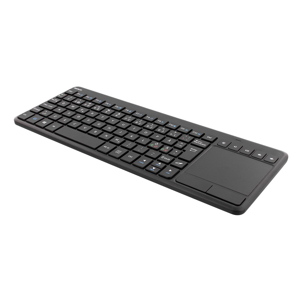 Trådløst Mini Tastatur, Nordisk, Touchpad, USB, Sort