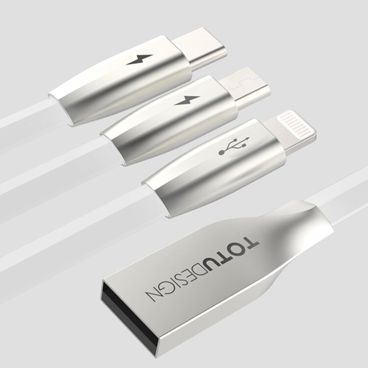 Ladekabel 3 in 1 - iPhone / Micro-usb / USB Type-C - Hvid