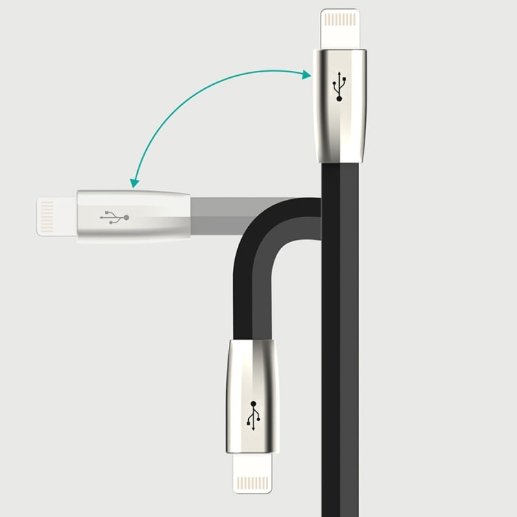 Ladekabel / Grenkabel med Dobbelte iPhone-kontakter og en Micro-USB - Sort