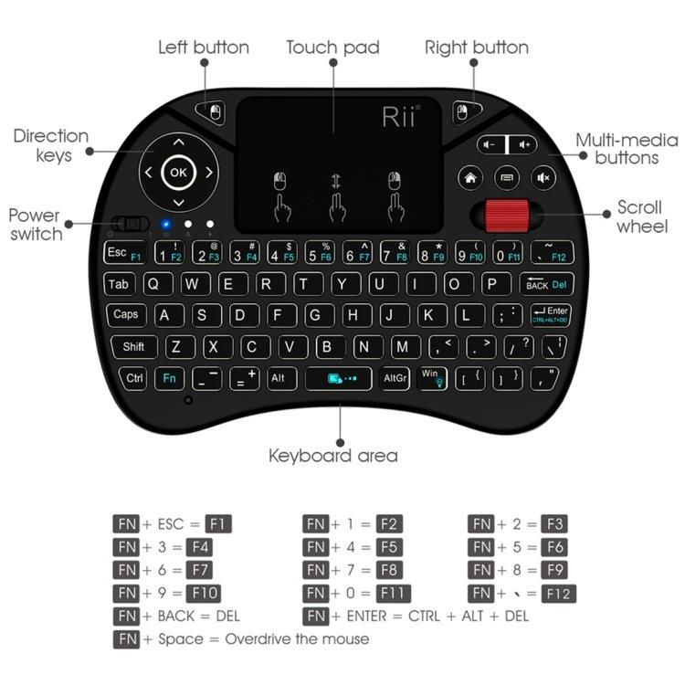 Trådløst Mini Tastatur med Full Touchpad med Belysning