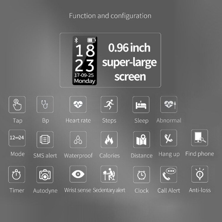 Smart-ur OLED skærm - Pedometer / Blodtryk / Pulsmåler -  Android & iOS mobiler