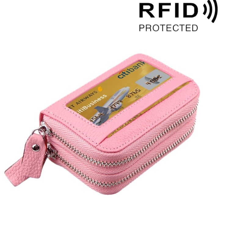 RFID Håndtaske i ægte skind med dobbelte lynlåse