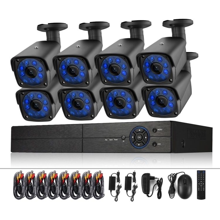 Overvågning DVR-system 720 P 1.0 MP HD 8 stk. kameraer