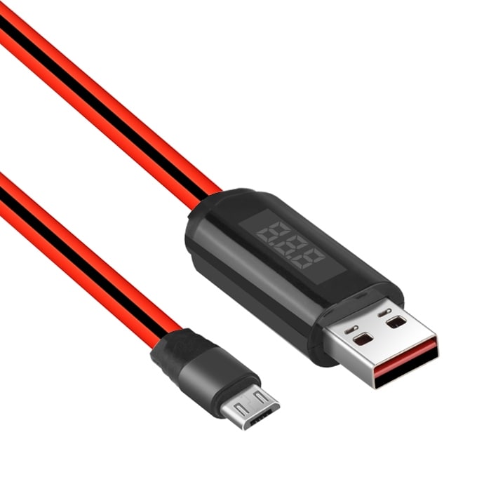 Hoco Ladekabel Micro USB med LCD-display Ladetid & Volt