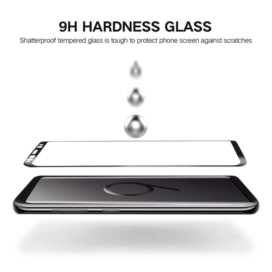 Buet Fuld Skærmbeskyttelse Hærdet Glas Samsung Galaxy S9 - Sort