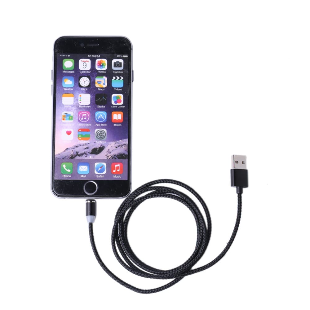 Magnetisk ladekabel til Mobiltelefon - iPhone + Micro-Usb + Usb Type-C, 1m
