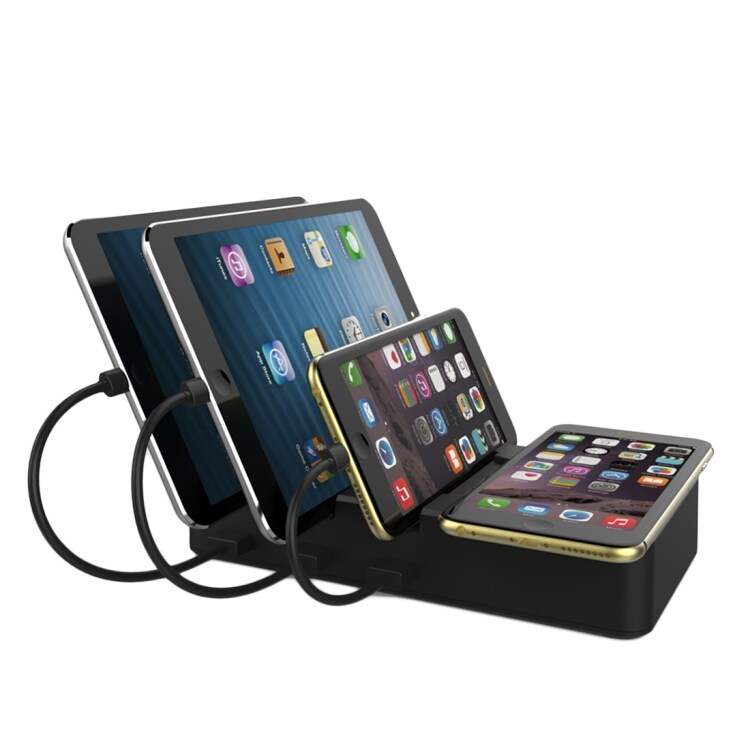 Ladestation med indbygget QI-opladning for iPhone / Android & Tablets