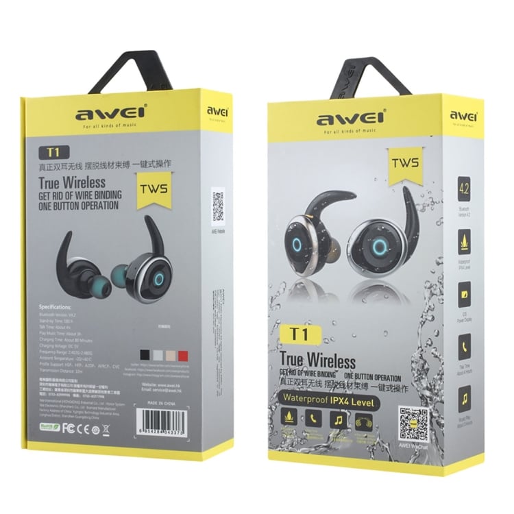 AWEI T1 Sport Bluetooth Headset - Sort