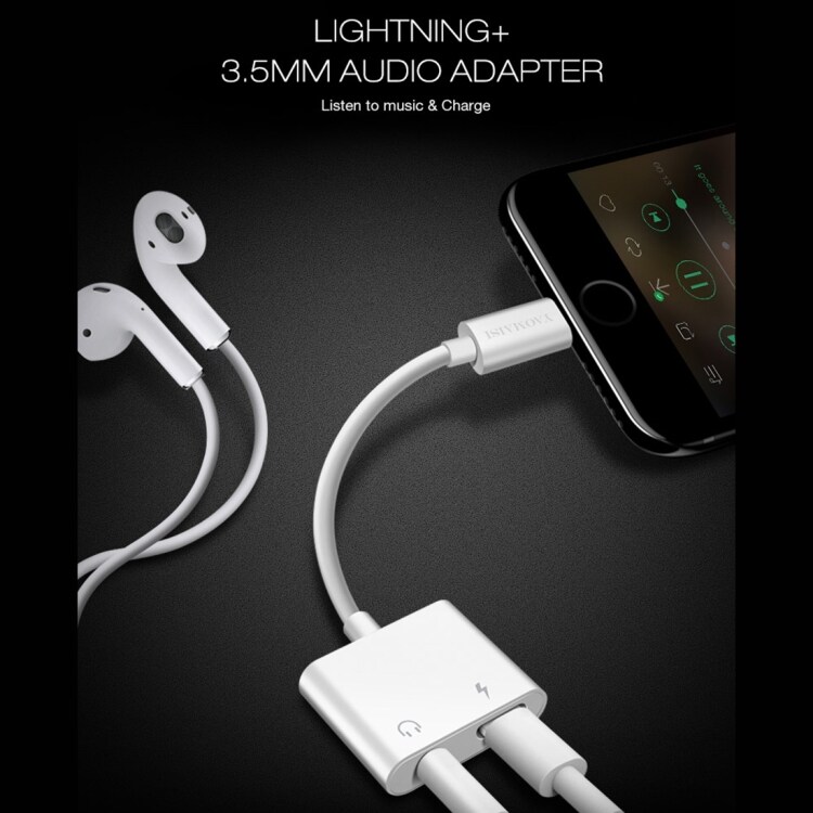 iPhone Lyd- & Ladeadapter 2.4A - Lightning + 3.5mm