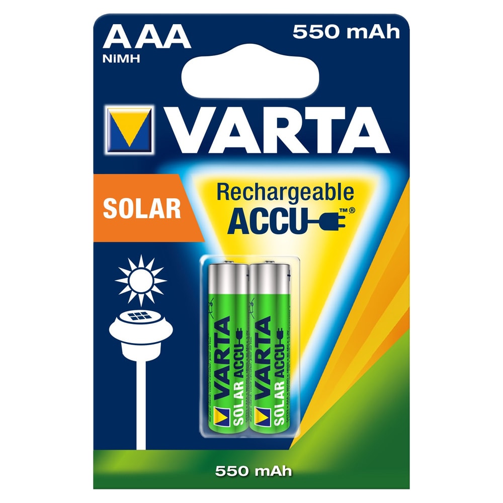 Opladeligt batteri R03 (AAA) NiMH Varta Solar HR03 550 mAh 1.2 V 2 stk.