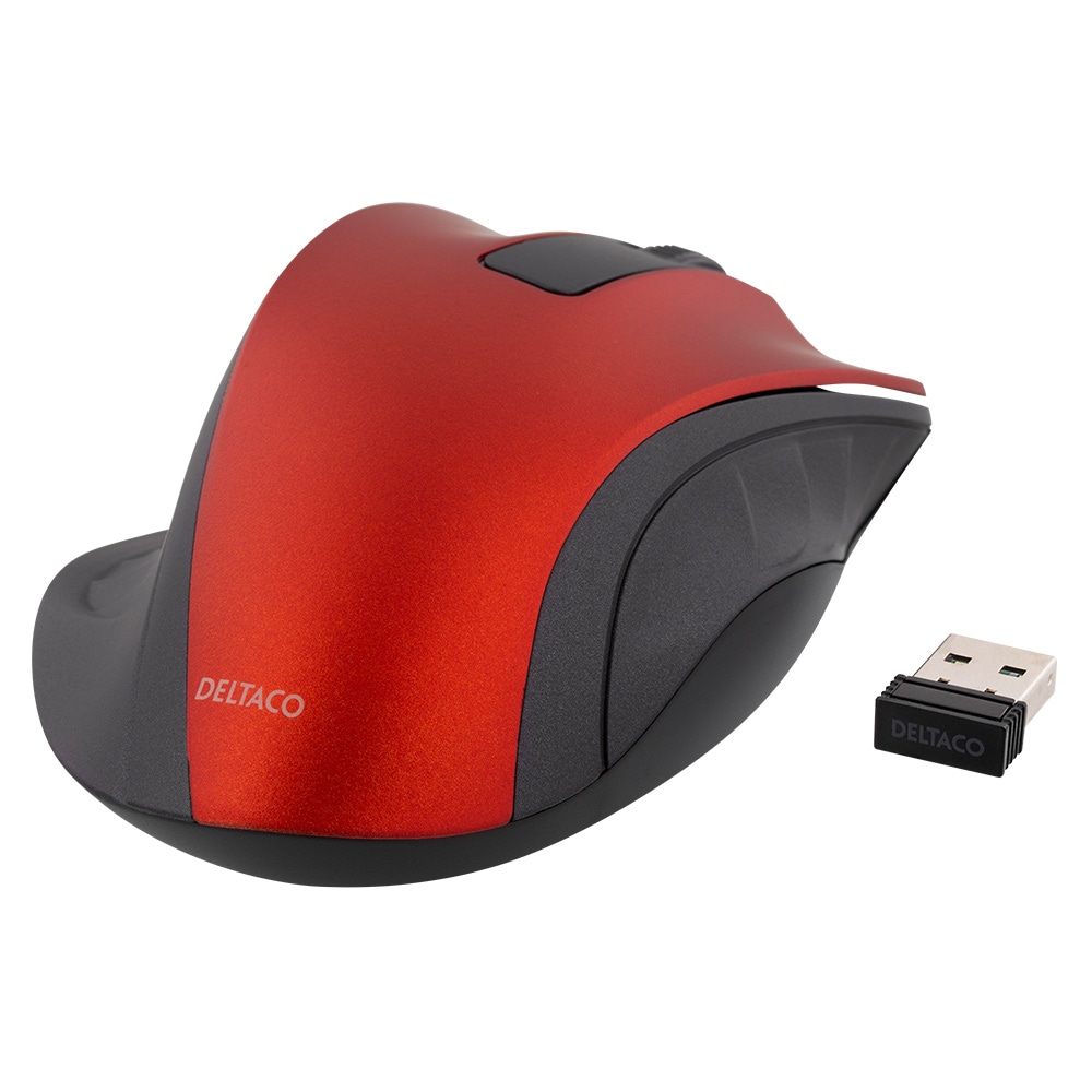 DELTACO trådløs optisk mus, 1200 DPI, rød