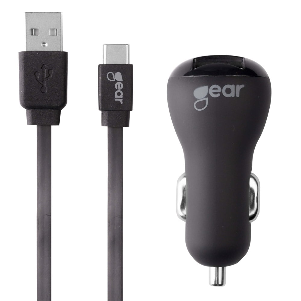 GEAR USB-Billader 2xUSB 2,4A USB Type-C Sort