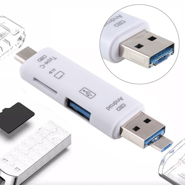 Kortlæser MicroUSB & Type-C  3i1 Memorycard og USB Adapter