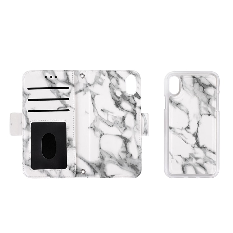 Flipfoderal+Bagcover Marmor iPhone XR Hvid