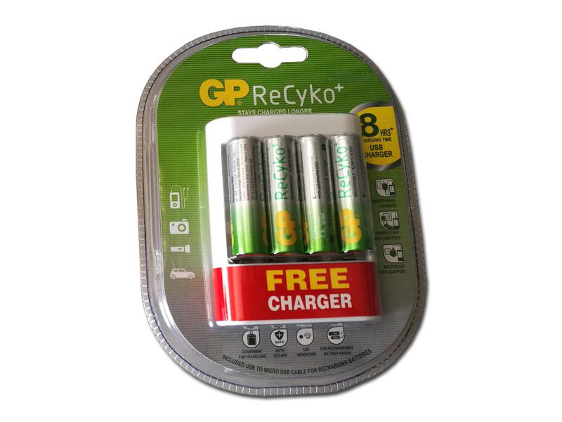 GP ReCyko USB lader + 4 AA batteri (2000mAh)