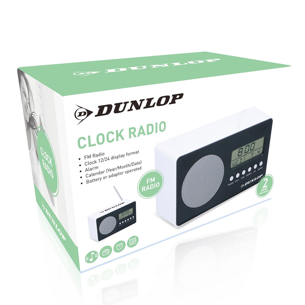 Dunlop Clockradio Sort/Hvid