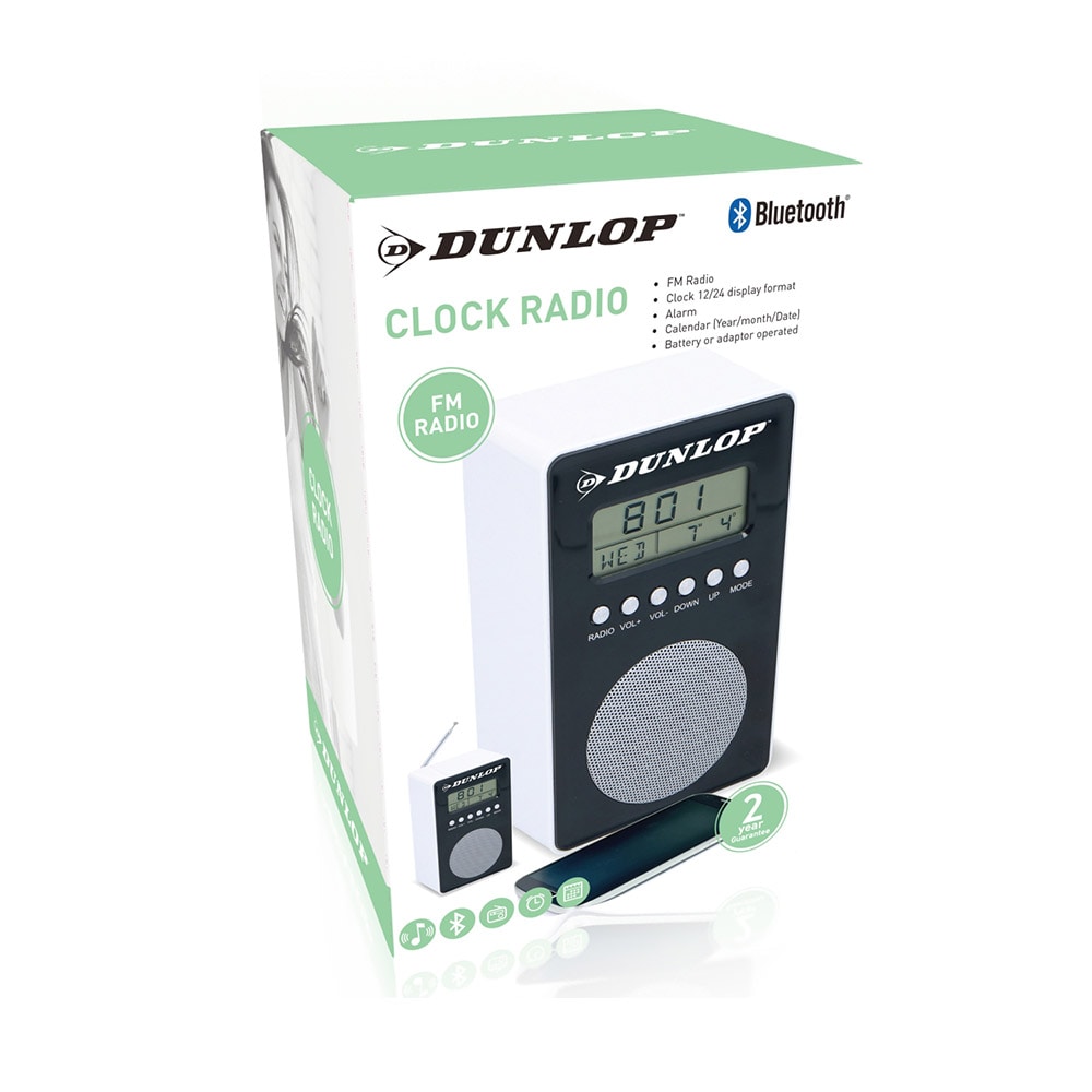 Dunlop Clockradio 85x143mm Sort/Hvid