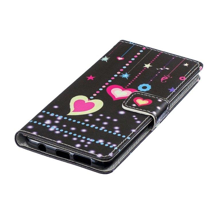 Læderfoderal/flipfoderal/ kortholder Samsung Galaxy S10+, farveglade hjerter