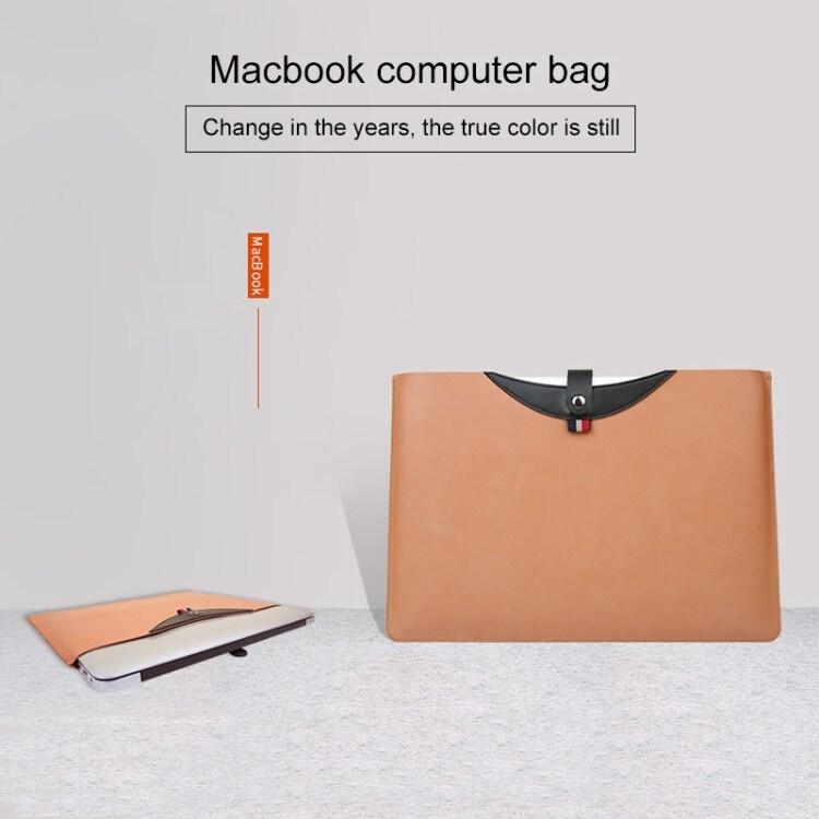 Liggende magnetknap læderfoderal til MacBook Air 13.3"tommer sort+brun