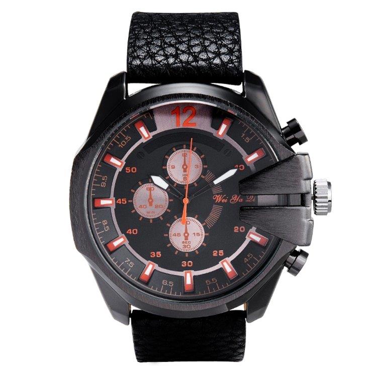 Armbåndsur orange ur i sort læder