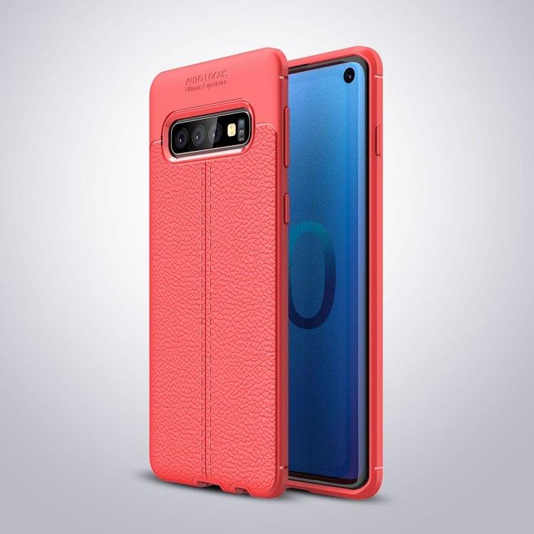 Læderimitation i silikone Cover til Samsung Galaxy S10 - Rødt