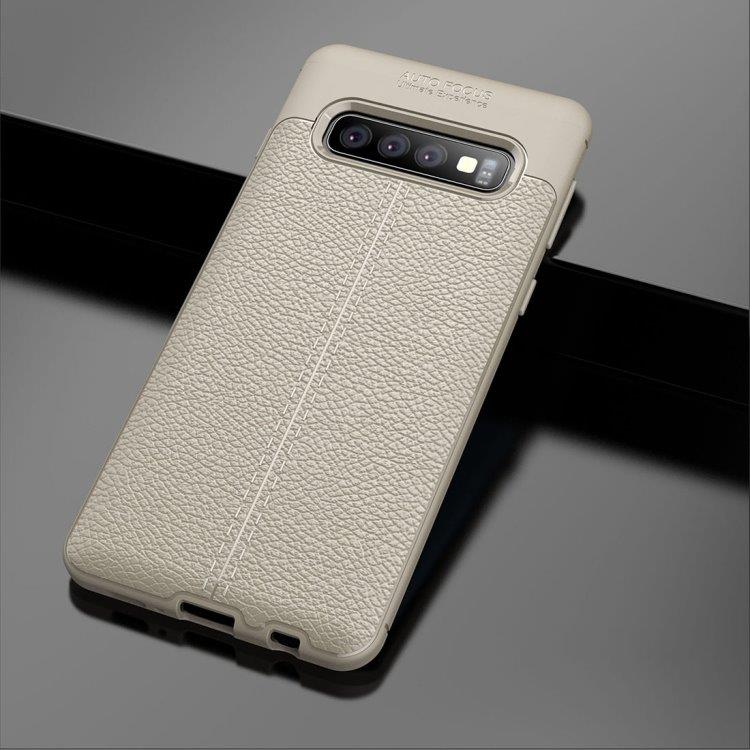 Læderimitation i silikone Cover til Samsung Galaxy S10 - Gråt