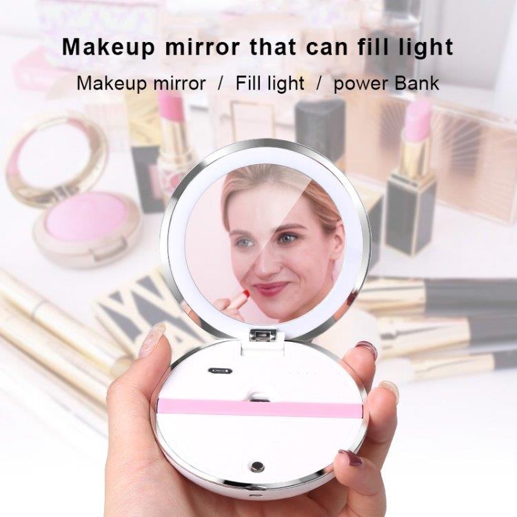 Mini Makeupspejl med powerbank og selfie LED-lys
