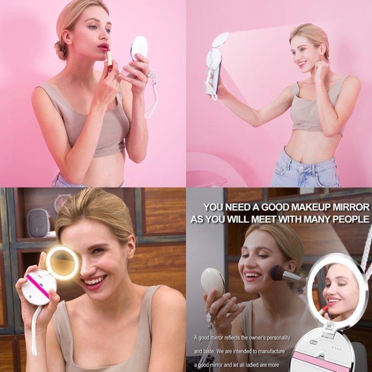 Makeupspejl med powerbank & selfie-LED-lampe