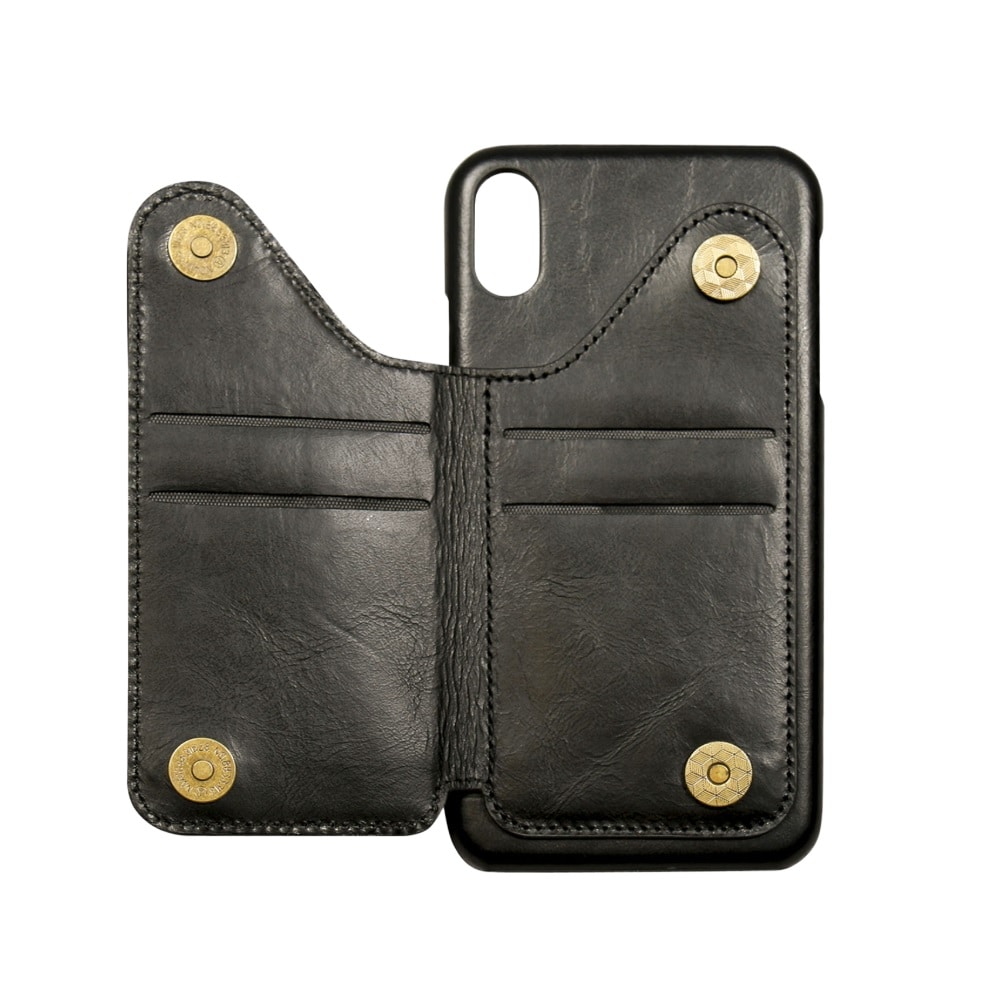 Tegnebogscover i læder til iPhone XS MAX -Sort